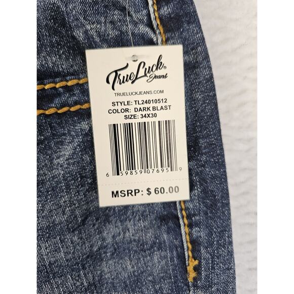 True Luck Jeans Straight Leg Men's Size 34x30 Medium‎ Blue Flap Pockets Nwt. - Picture 6 of 10